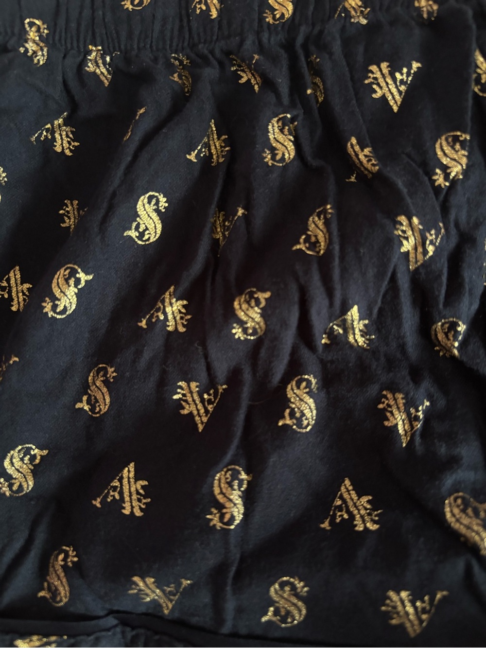 Victoria's Secret Large Navy Gold Monogram Cotton Pajama Sleep Shorts Tie Waist - Picture 13 of 13
